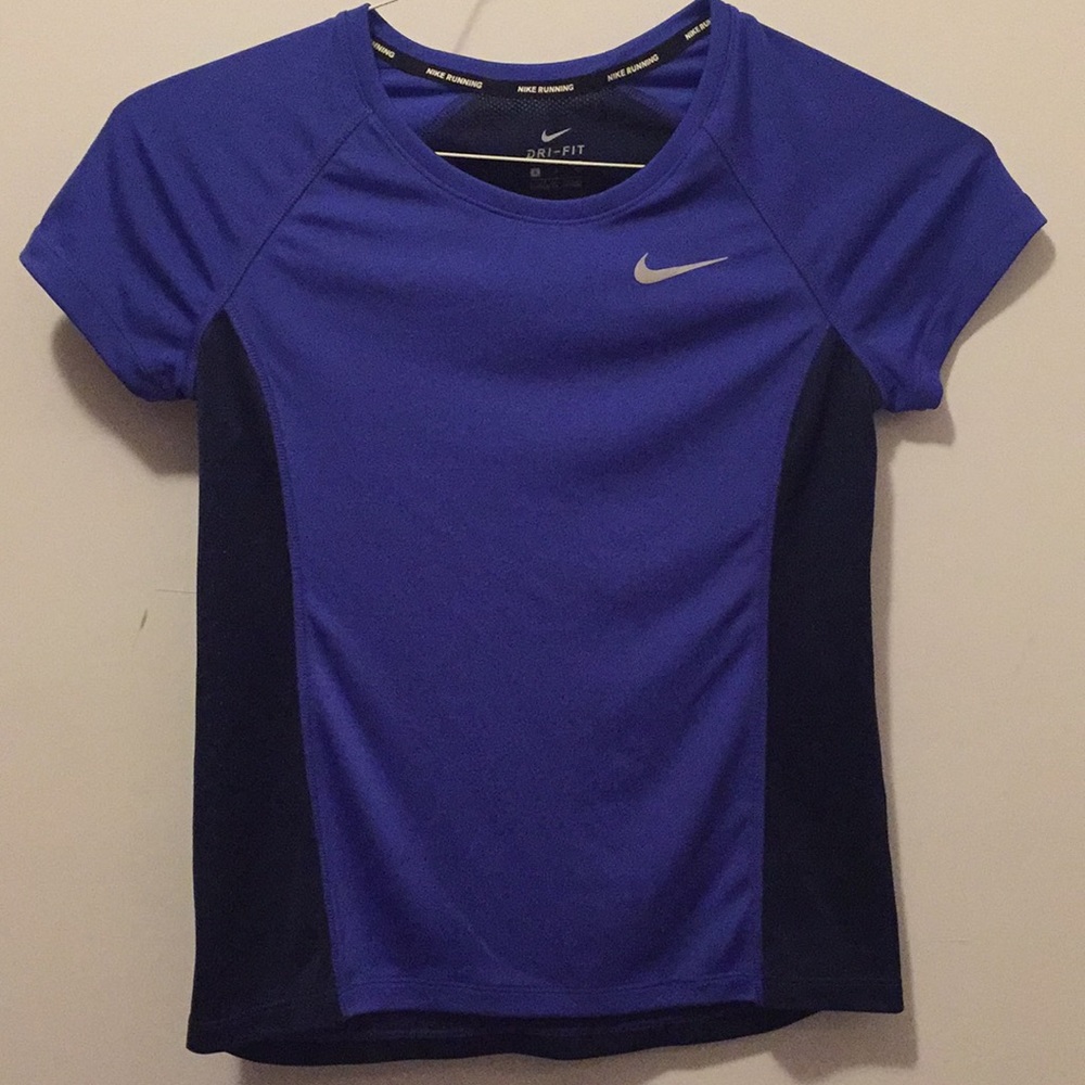 blue nike dri-fit running shirt